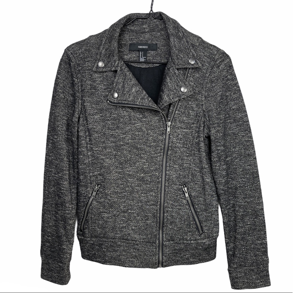 Marled Knit Sweater Moto Jacket